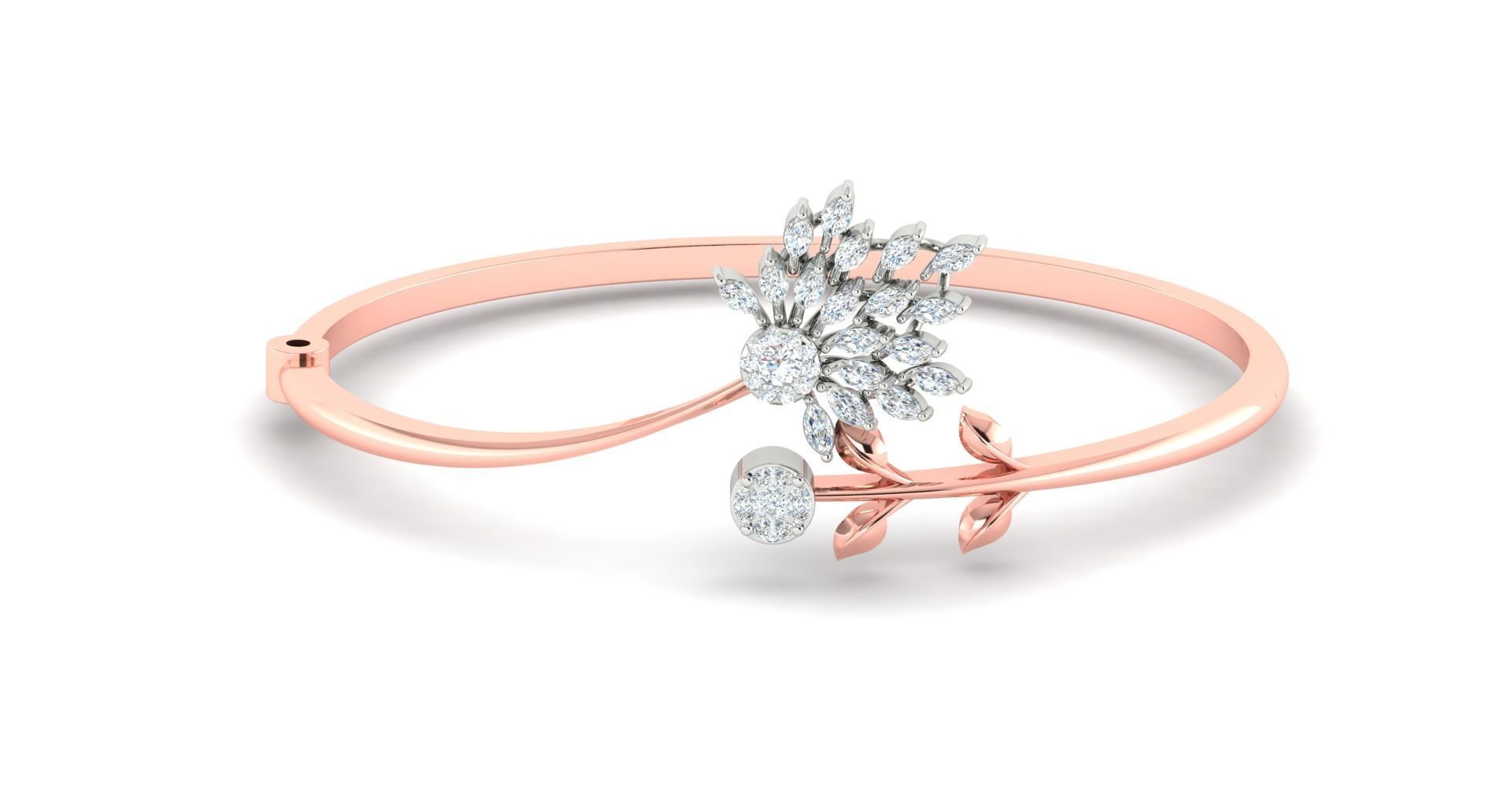 Blooming Flower and Leaf Diamond Bracelet 3dm stl render detail 3D print model_3