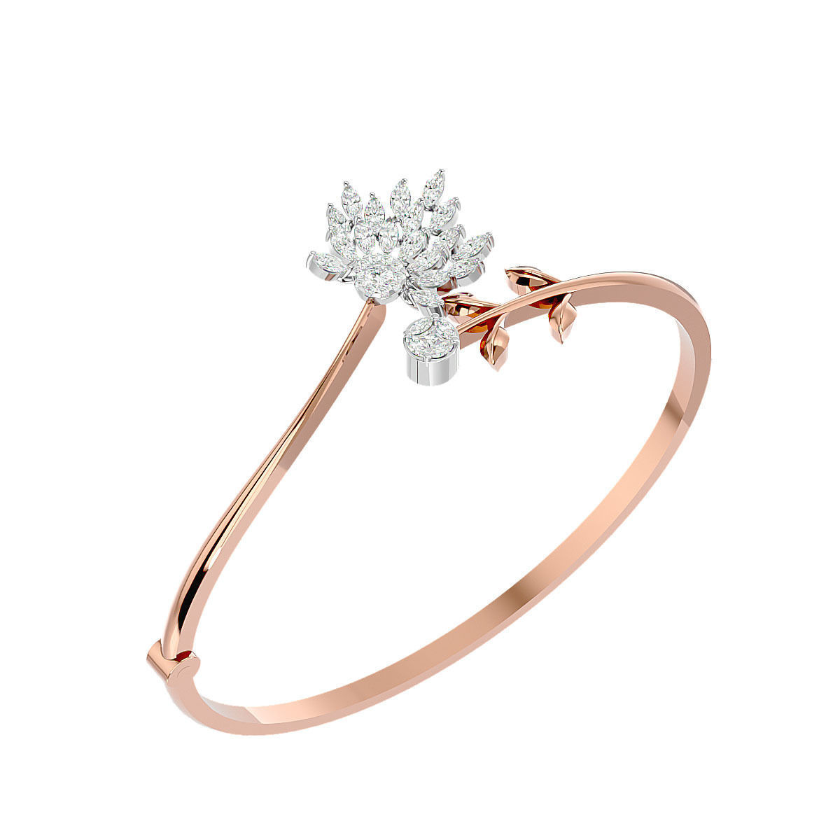 Blooming Flower and Leaf Diamond Bracelet 3dm stl render detail 3D print model_14