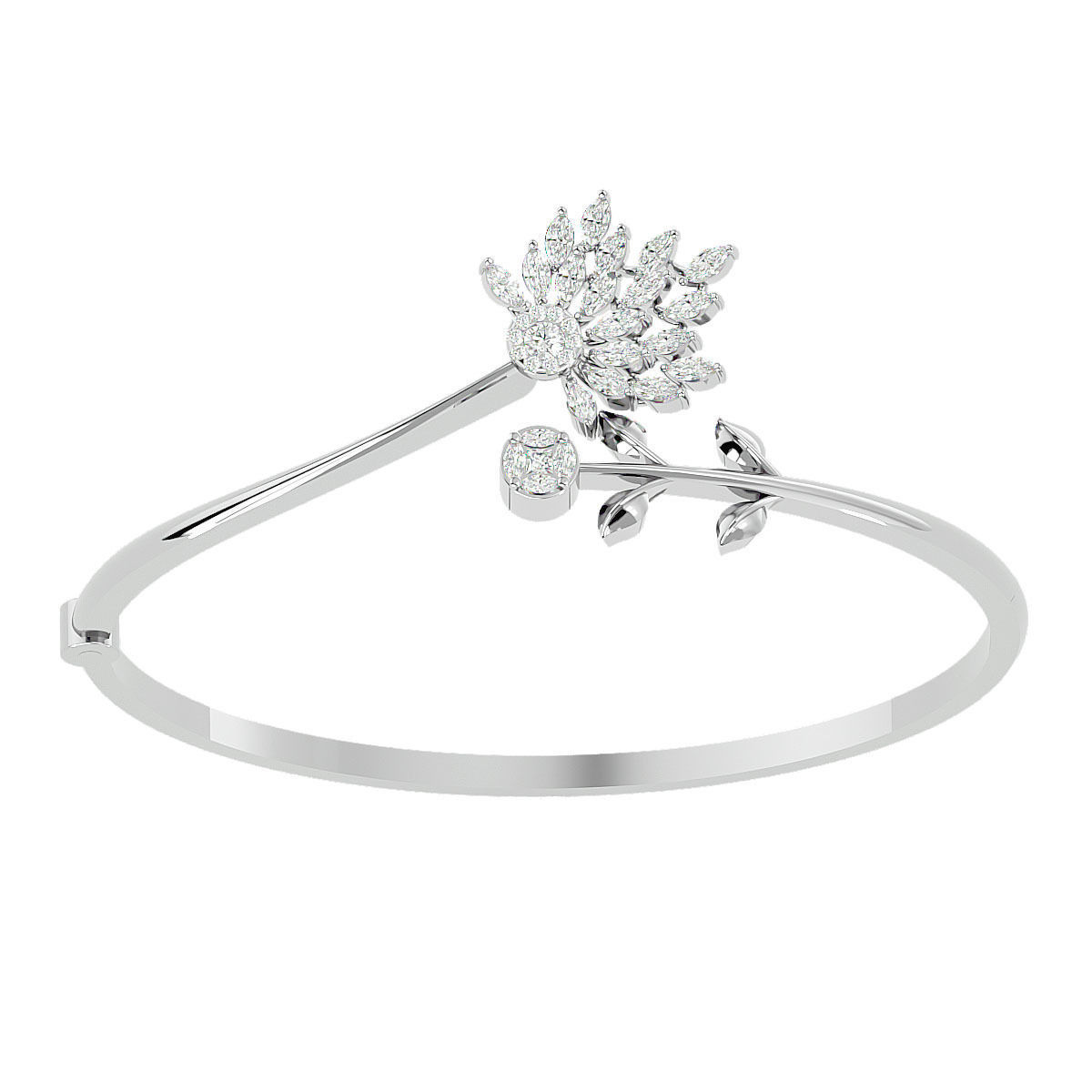 Blooming Flower and Leaf Diamond Bracelet 3dm stl render detail 3D print model_9