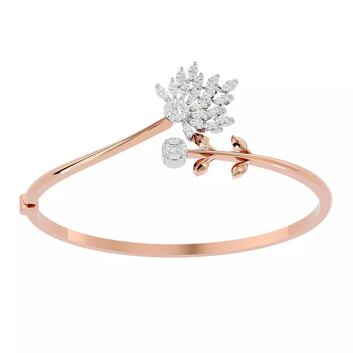 Blooming Flower and Leaf Diamond Bracelet 3dm stl render detail 3D print model_0