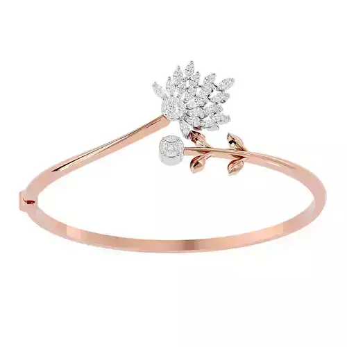 Blooming Flower and Leaf Diamond Bracelet 3dm stl render detail 3D print model