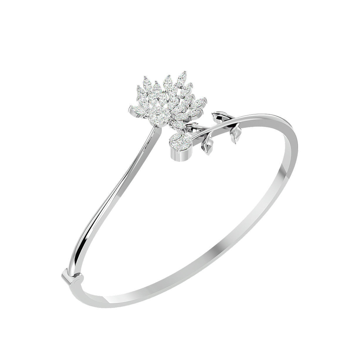 Blooming Flower and Leaf Diamond Bracelet 3dm stl render detail 3D print model_13