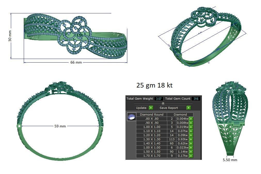 Blooming Flower Diamond Bracelet 3dm stl render detail 3D print model_2