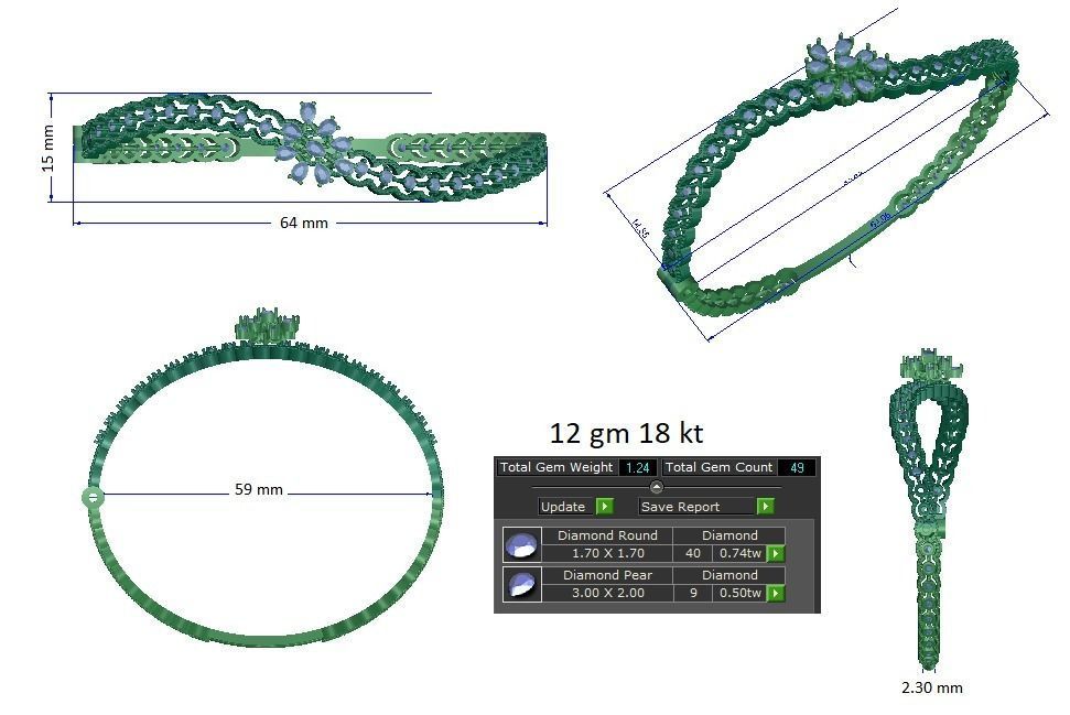 Blooming Flower Diamond Bracelet 3dm stl render detail 3D print model_2