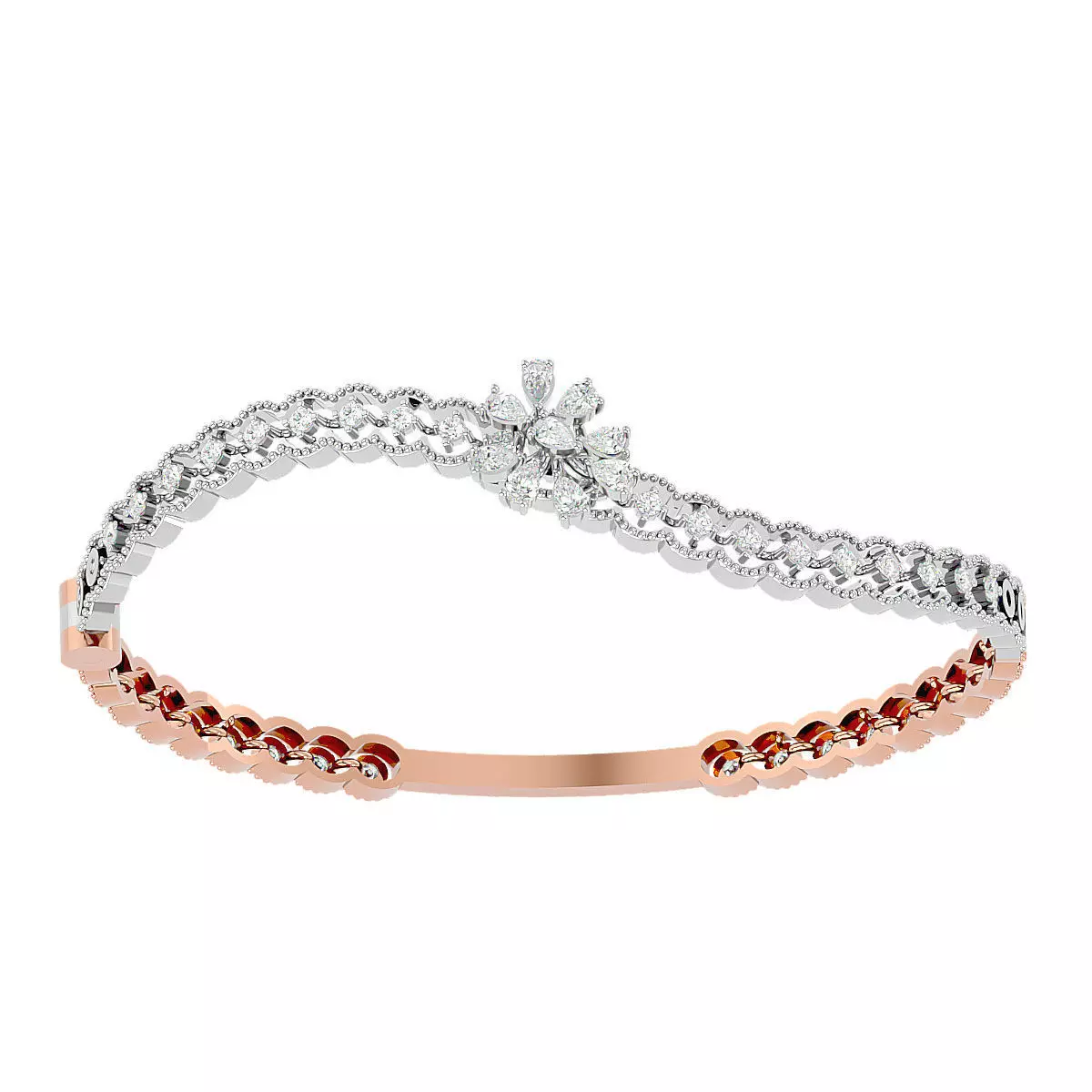 Blooming Flower Diamond Bracelet 3dm stl render detail 3D print model_0