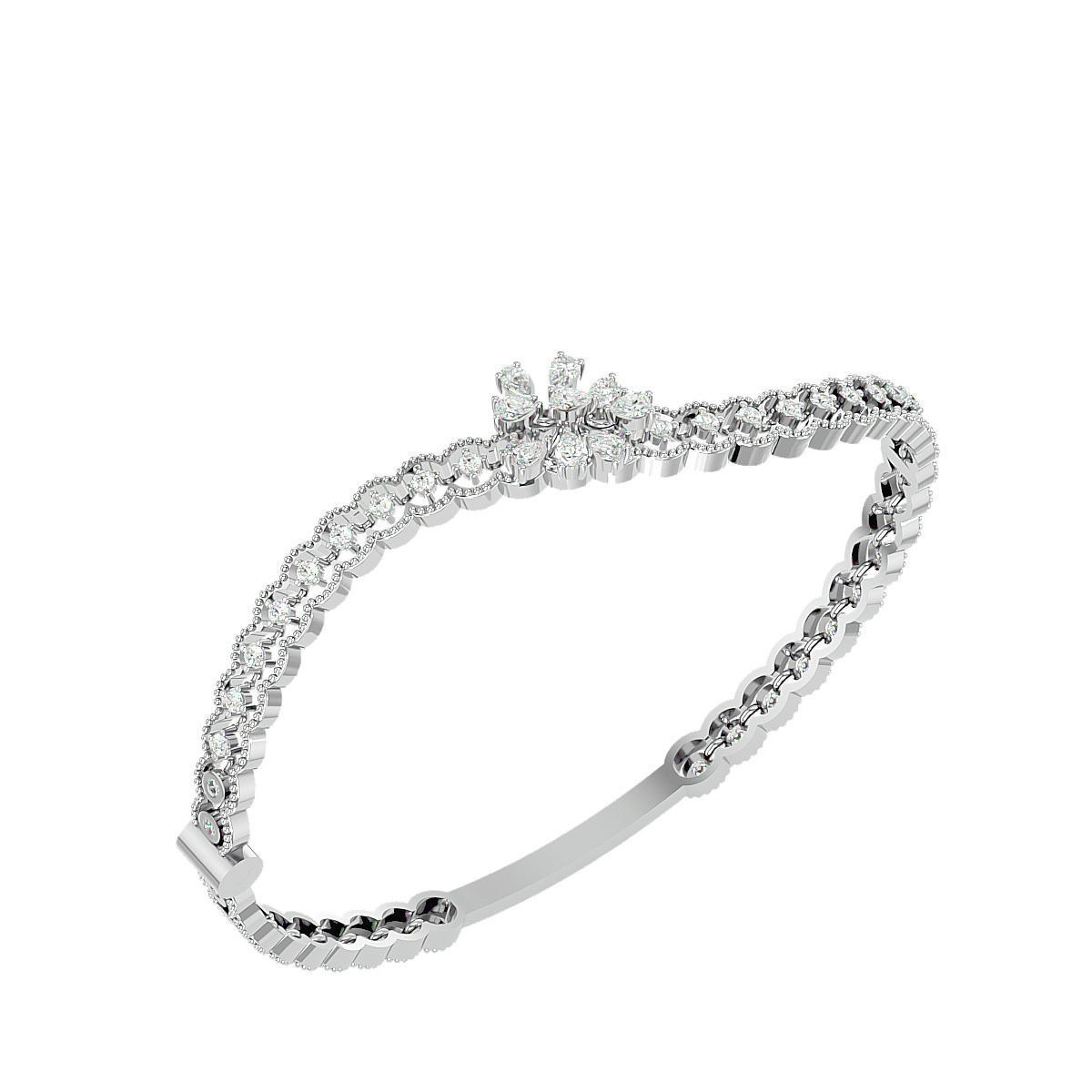 Blooming Flower Diamond Bracelet 3dm stl render detail 3D print model_9