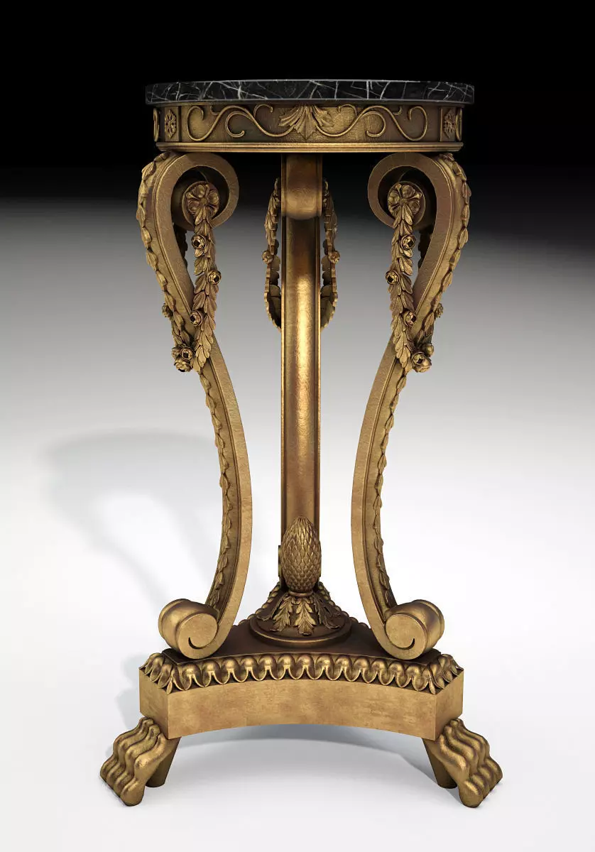 Console ornately gilded side table with marble top 3D model_0