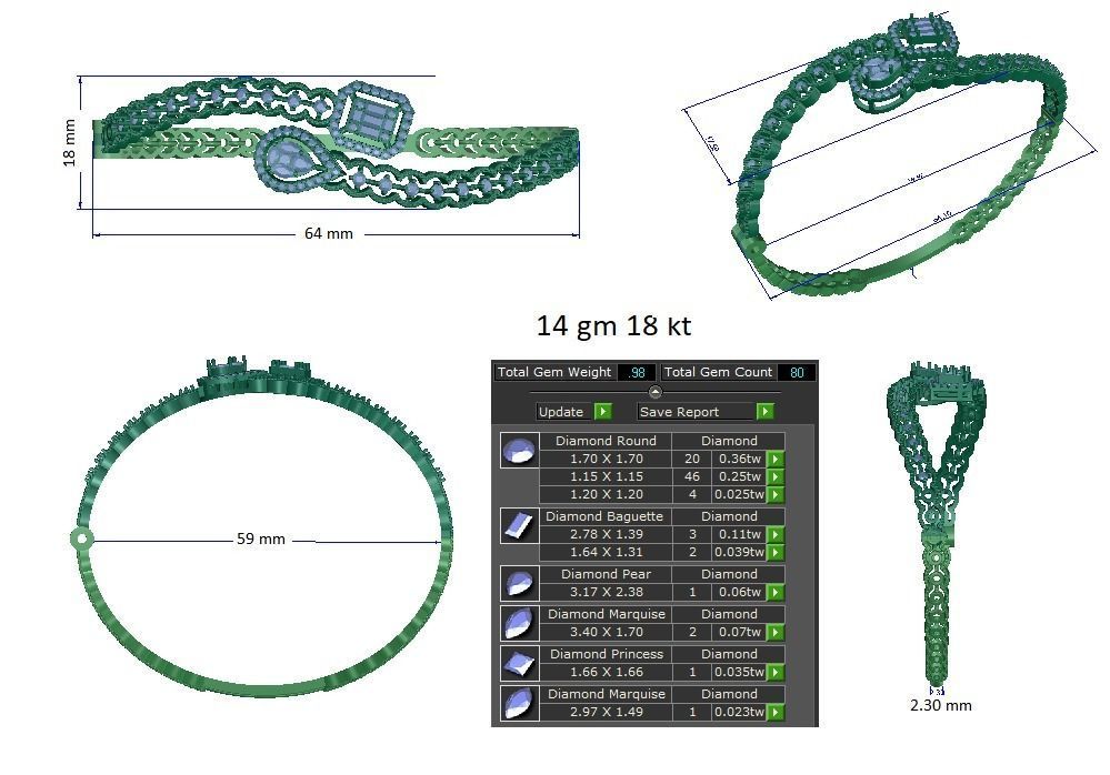 Diamond Bracelet 3dm stl render detail 3D print model 3D print model_2
