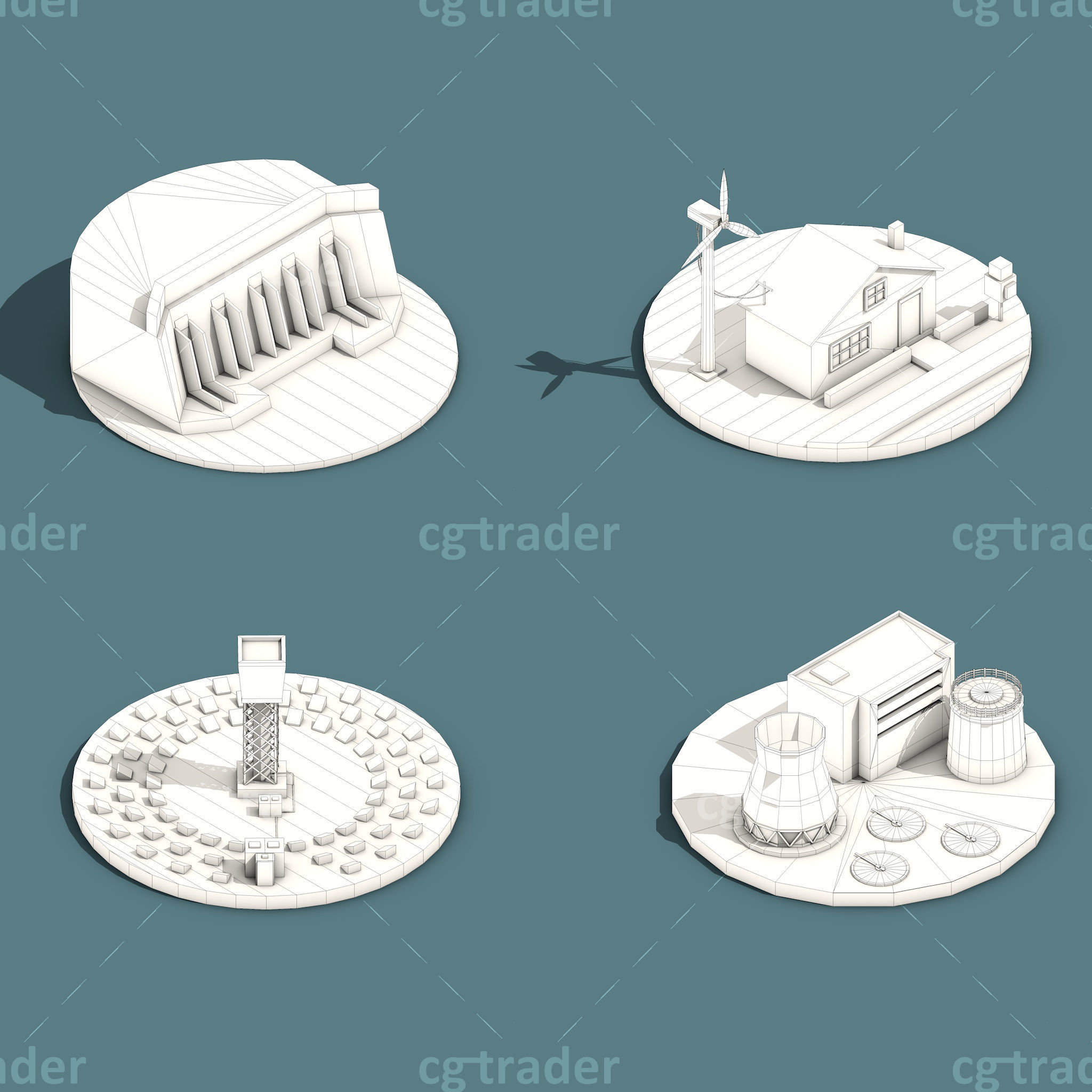 Low Poly Green Energy Isometric Low-poly 3D model_3
