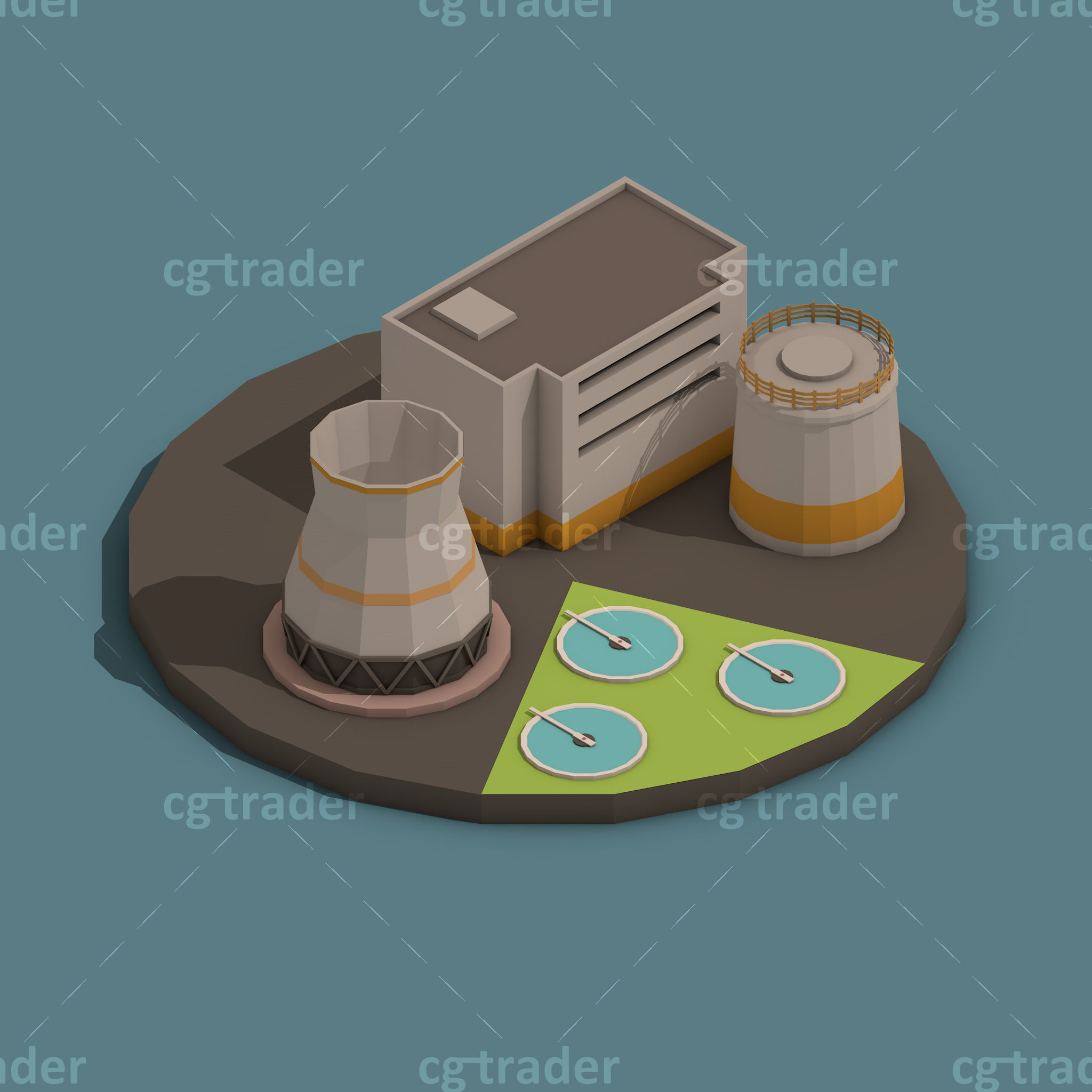 Low Poly Green Energy Isometric Low-poly 3D model_10