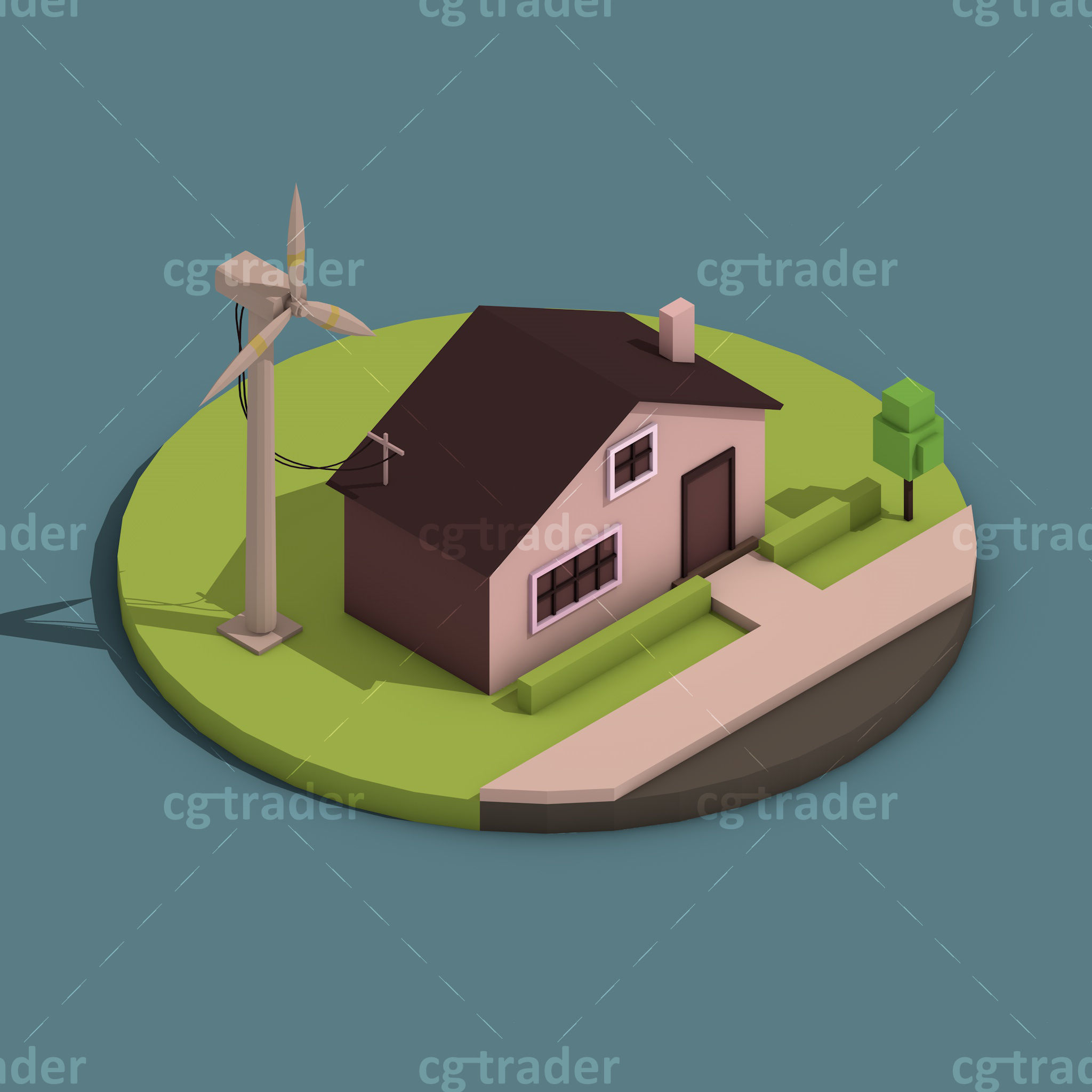 Low Poly Green Energy Isometric Low-poly 3D model_6