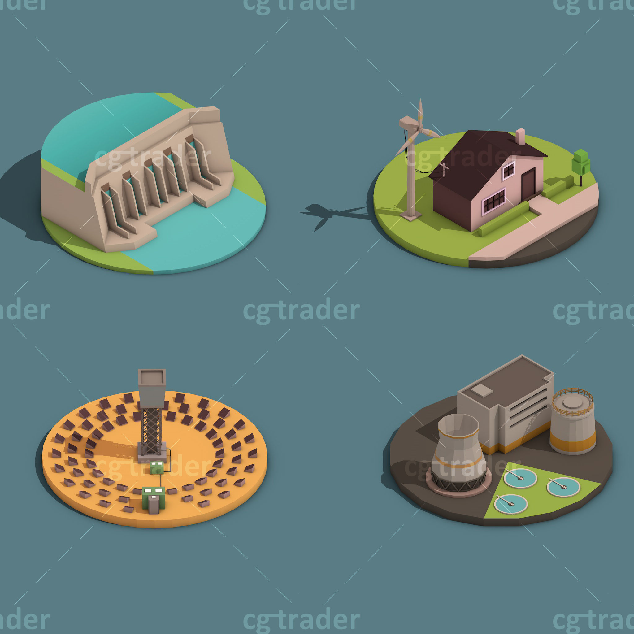 Low Poly Green Energy Isometric Low-poly 3D model_1