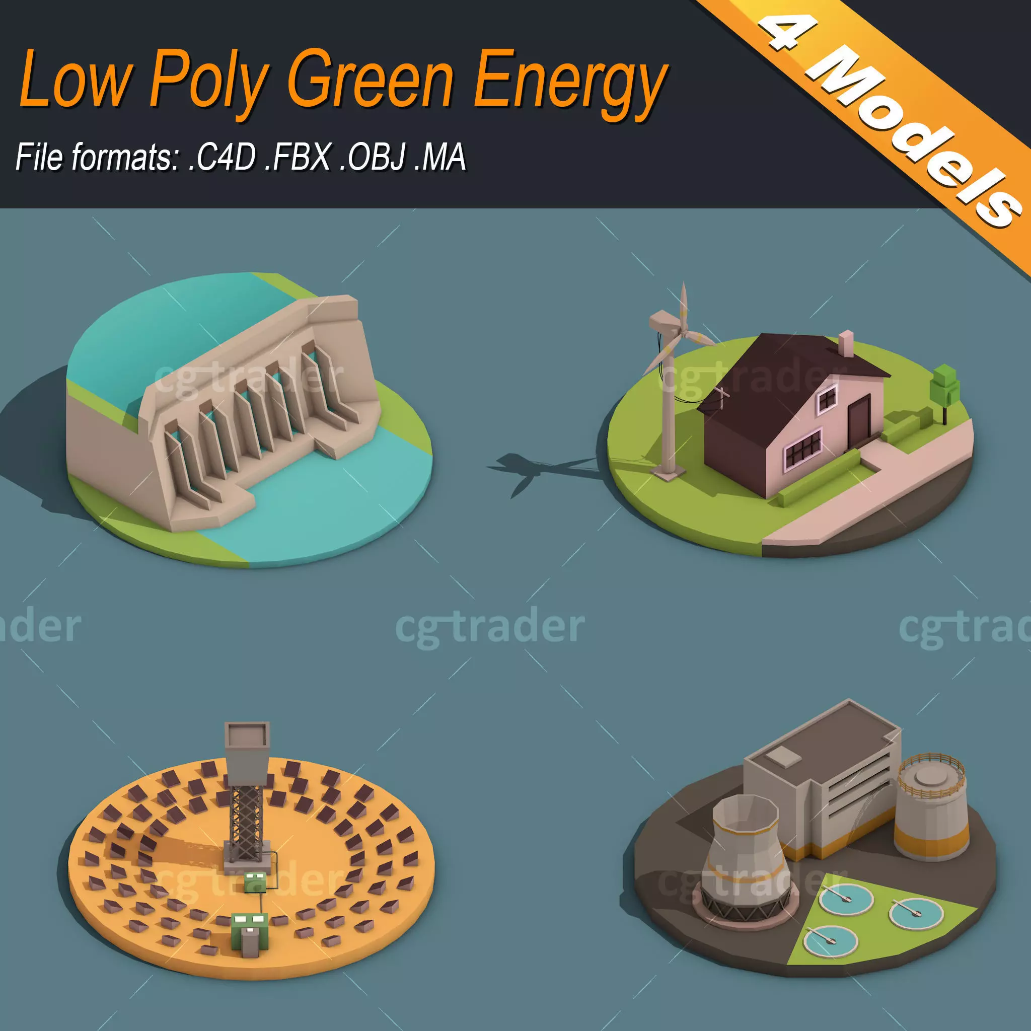 Low Poly Green Energy Isometric Low-poly 3D model_0