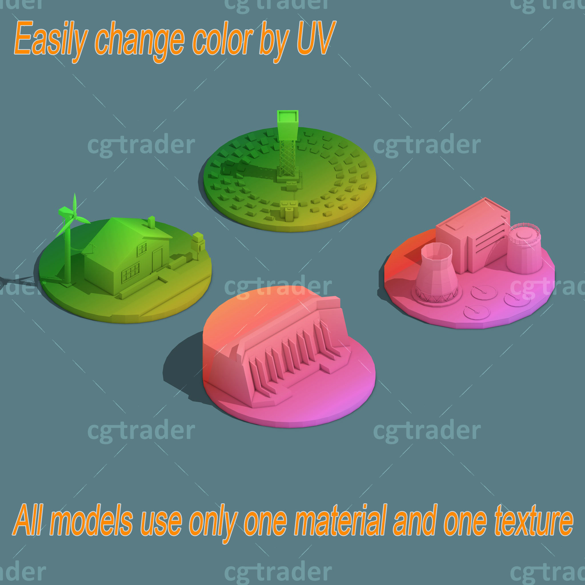 Low Poly Green Energy Isometric Low-poly 3D model_2
