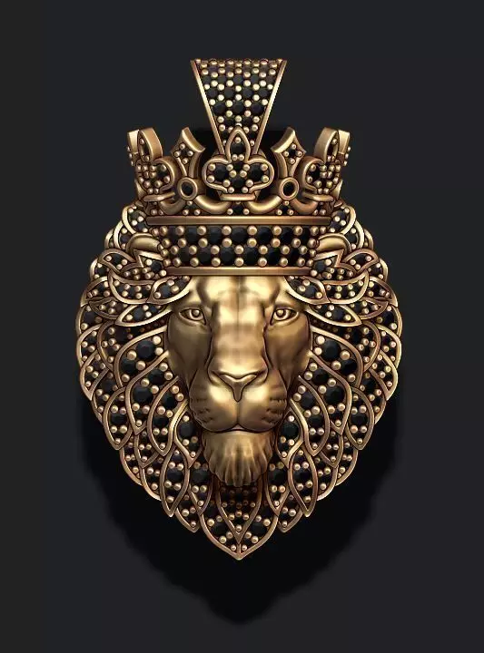 Leon pendant with diamonds and crown 027 3D print model