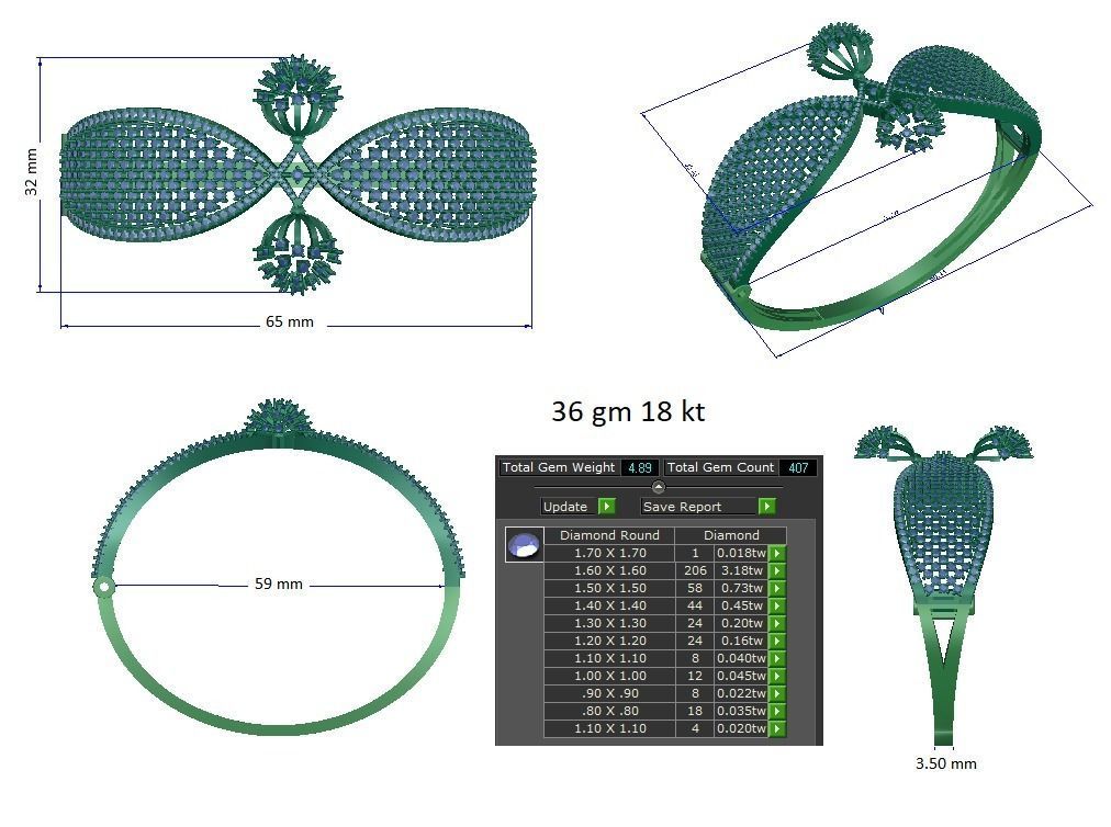 Flower Nature Diamond Bracelet 3dm stl render detail 3D print model_2