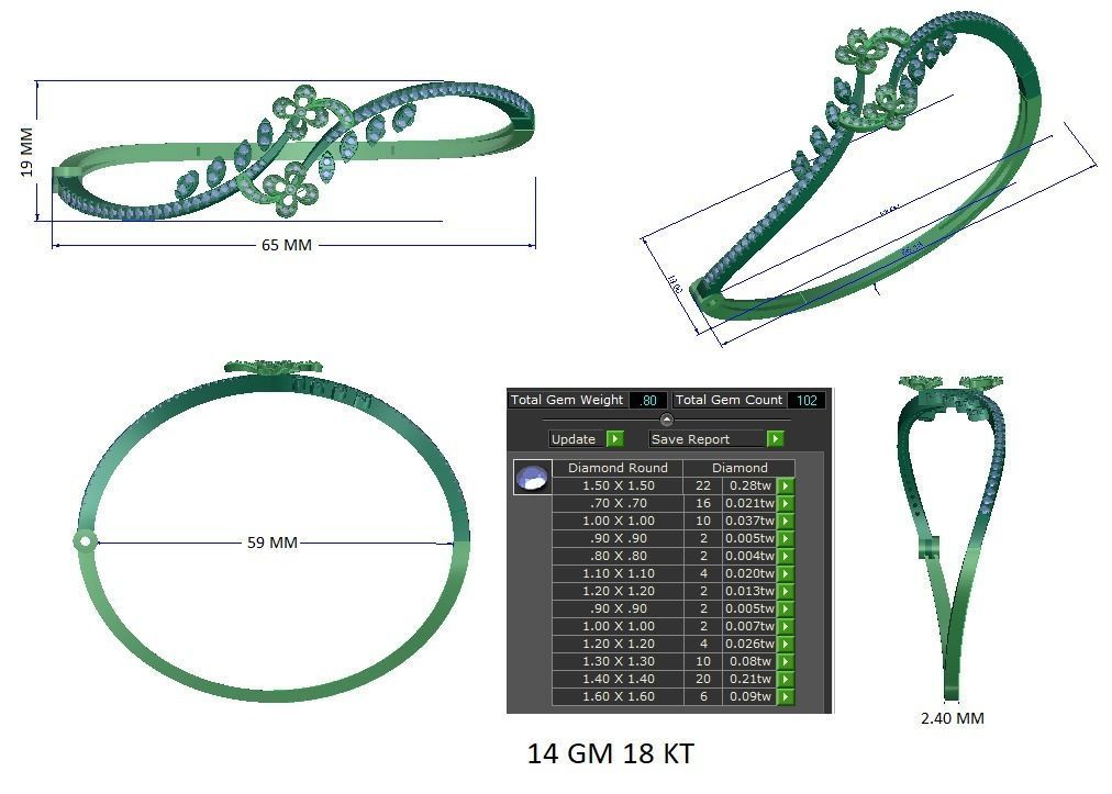 Women Flower Diamond bracelets 3dm stl render detail 3D print 3D print model_1