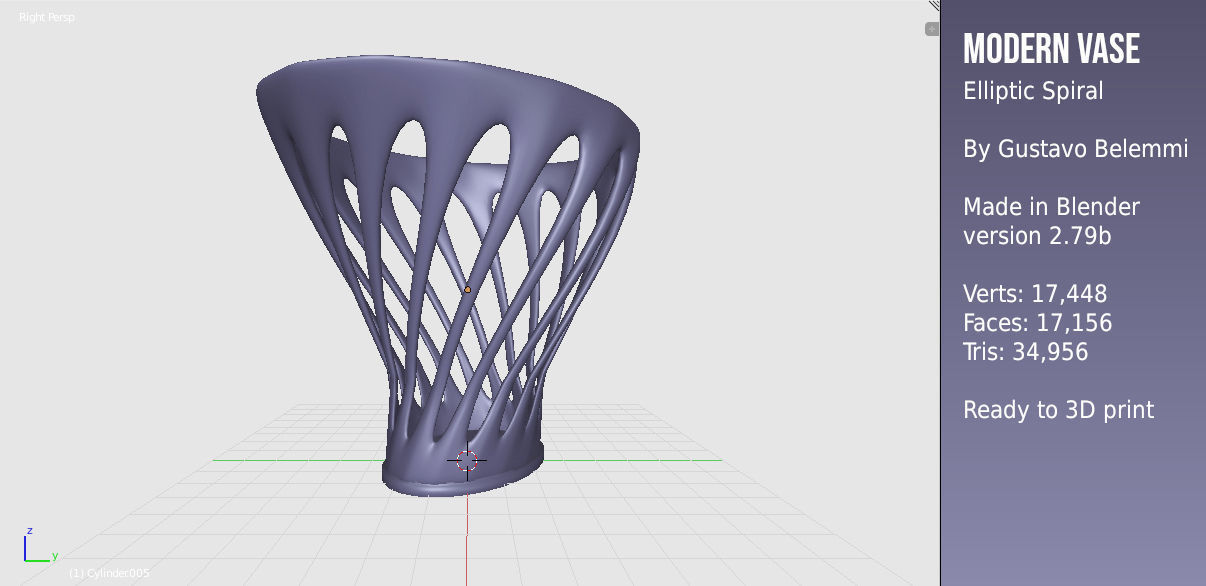 Modern Vase Elliptical Spiral 3D print model_2