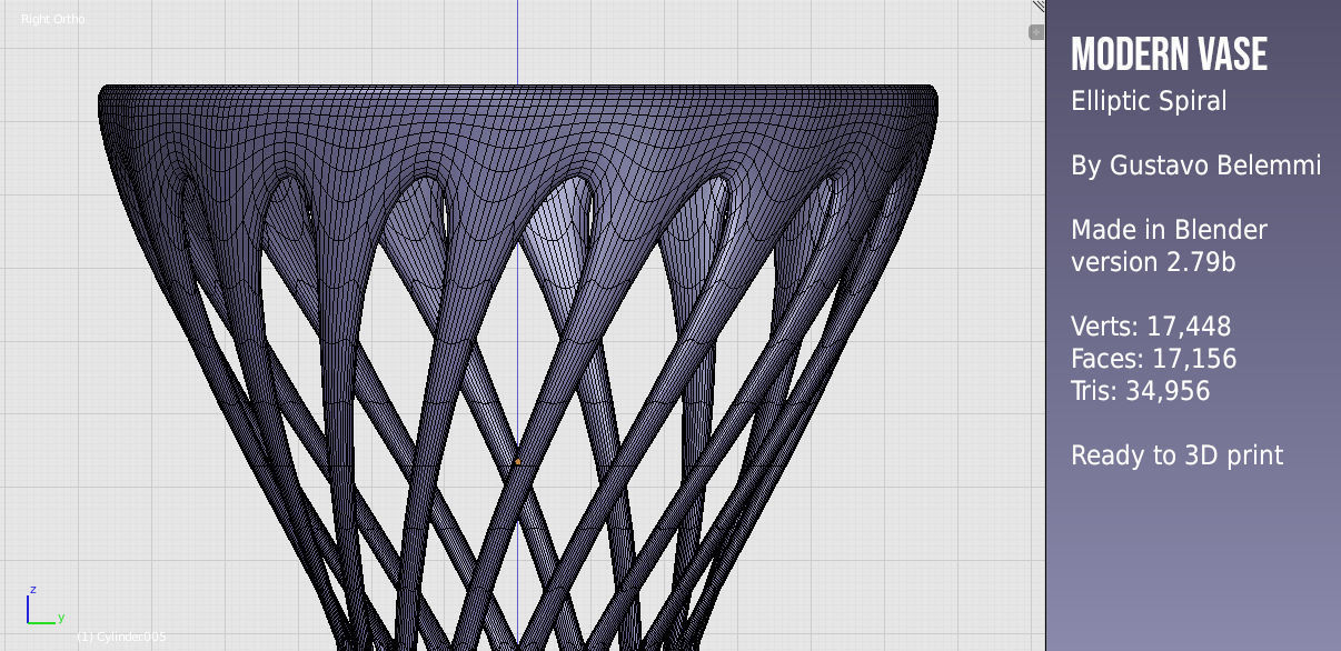 Modern Vase Elliptical Spiral 3D print model_8