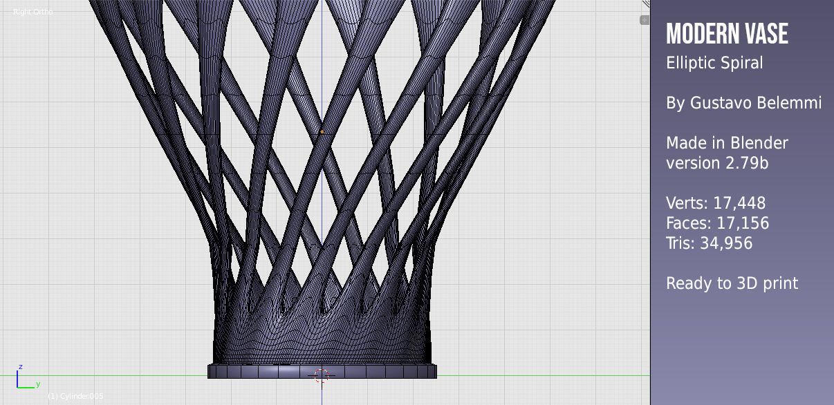 Modern Vase Elliptical Spiral 3D print model_9