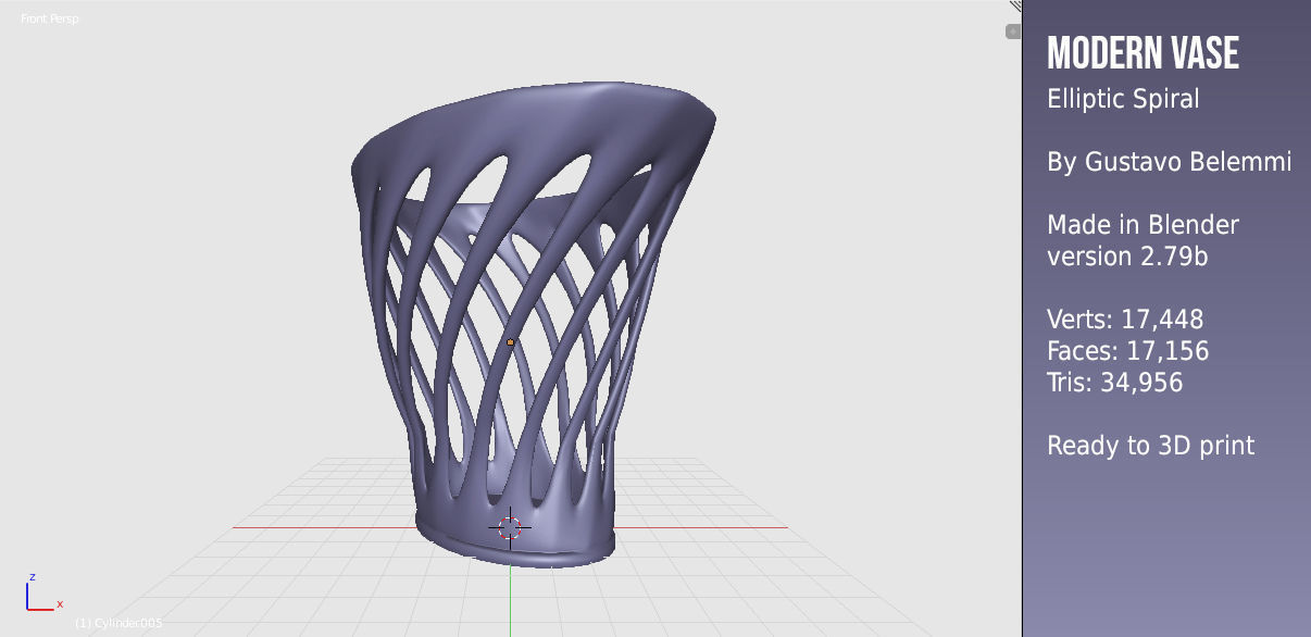 Modern Vase Elliptical Spiral 3D print model_3