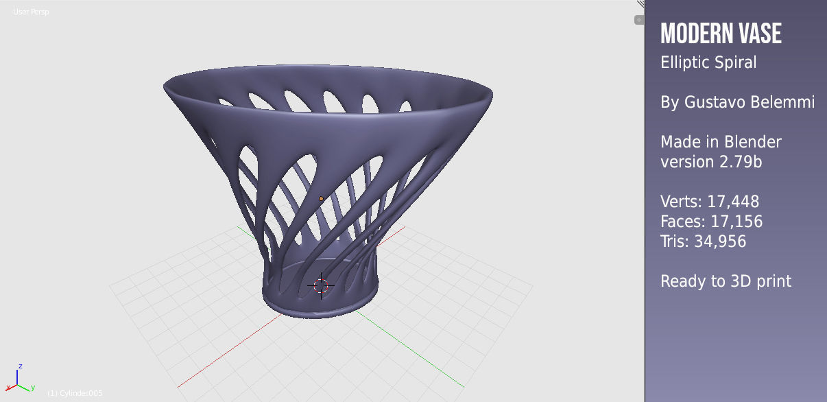 Modern Vase Elliptical Spiral 3D print model_4