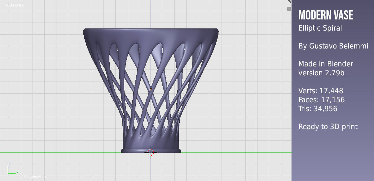 Modern Vase Elliptical Spiral 3D print model_5