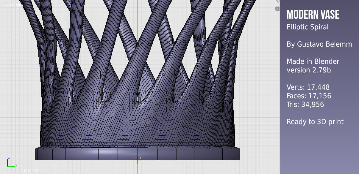 Modern Vase Elliptical Spiral 3D print model_10