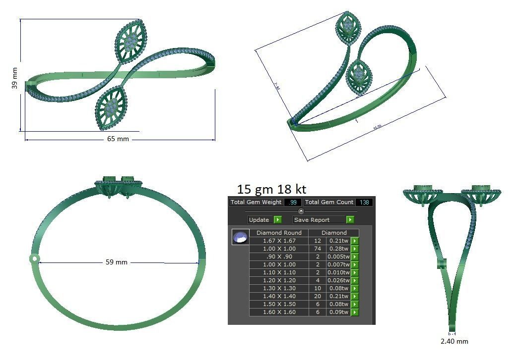 Diamond Leaf Bracelet 3dm stl render detail 3D print model 3D print model_2