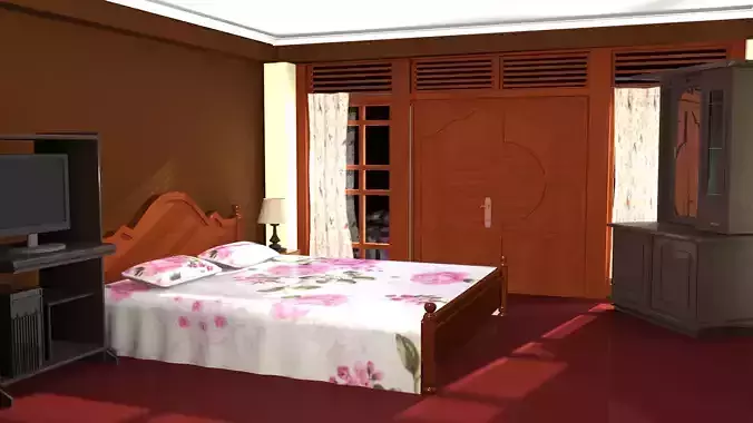 Room Model bedroom with bed and dresser