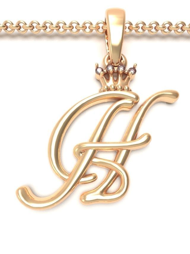 Alphabet Initial pendant Crown 3D print model_10