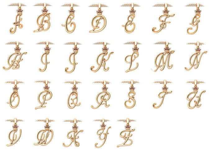 Alphabet Initial pendant Crown 3D print model