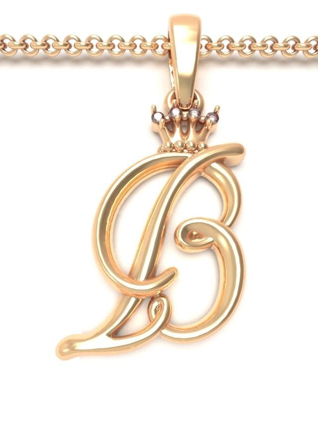 Alphabet Initial pendant Crown 3D print model_4
