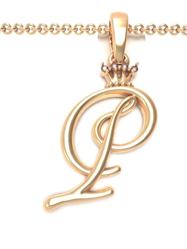 Alphabet Initial pendant Crown 3D print model_18