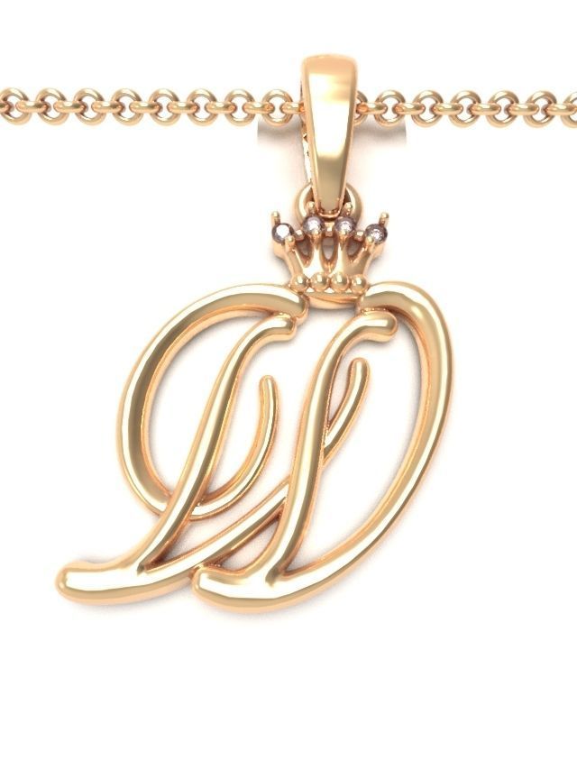 Alphabet Initial pendant Crown 3D print model_25