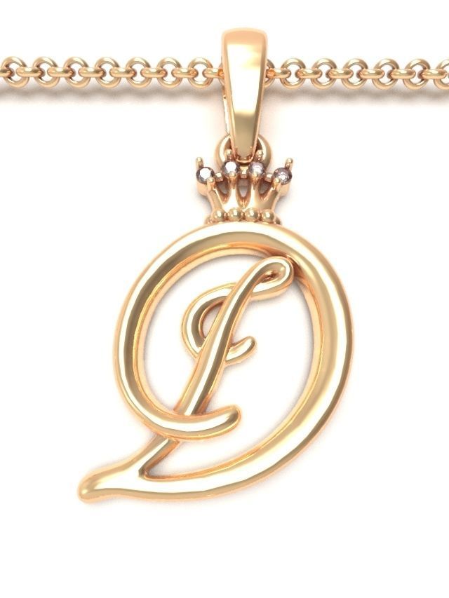 Alphabet Initial pendant Crown 3D print model_6