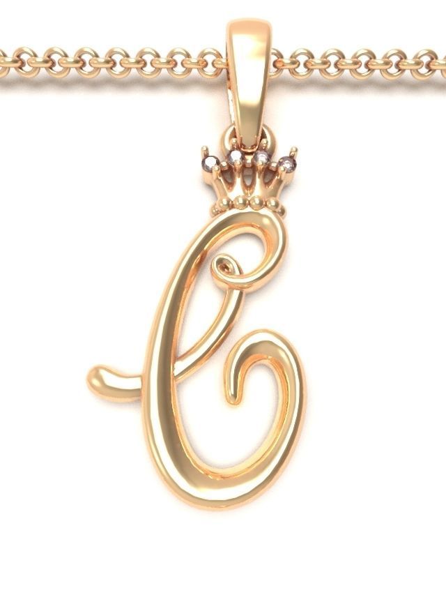 Alphabet Initial pendant Crown 3D print model_5