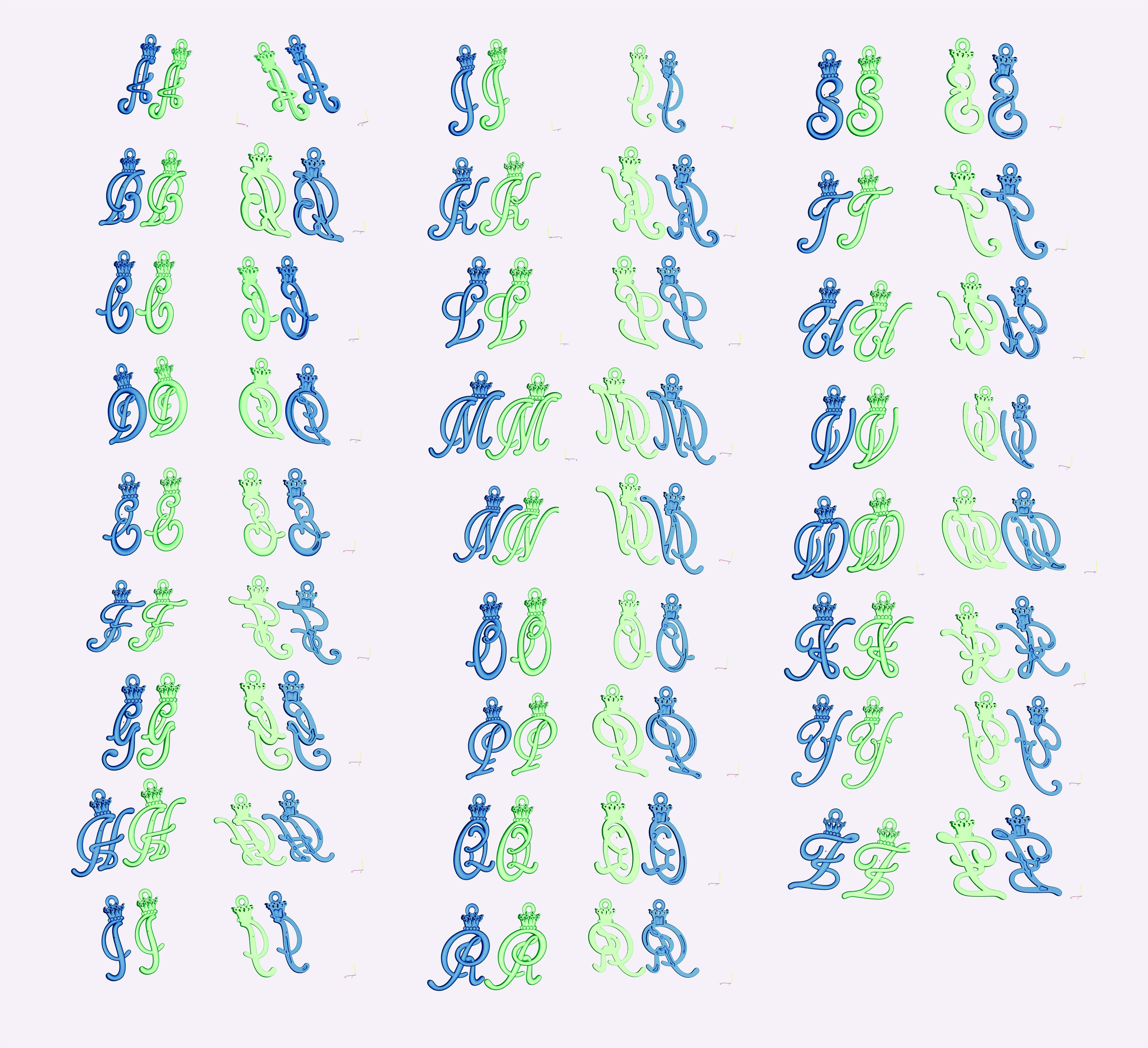 Alphabet Initial pendant Crown 3D print model_1