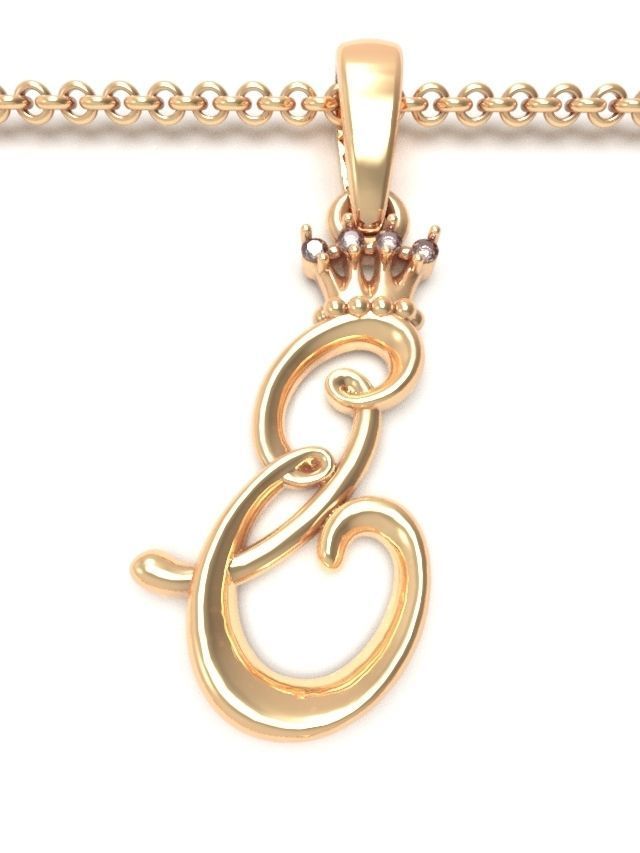Alphabet Initial pendant Crown 3D print model_7