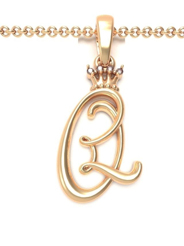 Alphabet Initial pendant Crown 3D print model_19