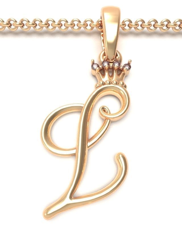 Alphabet Initial pendant Crown 3D print model_14