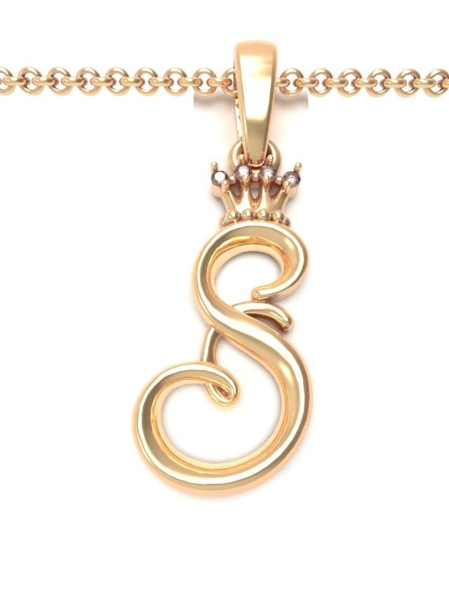 Alphabet Initial pendant Crown 3D print model_21