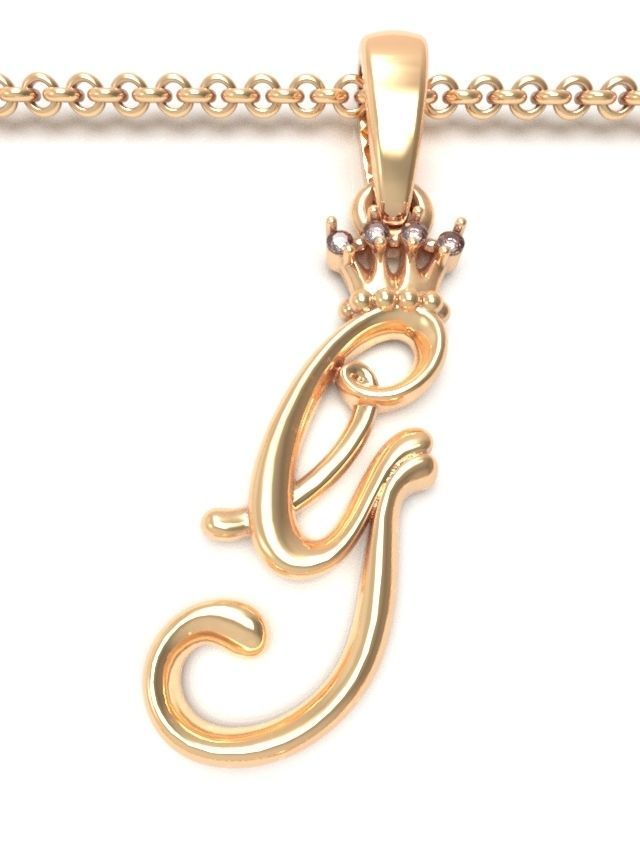Alphabet Initial pendant Crown 3D print model_9