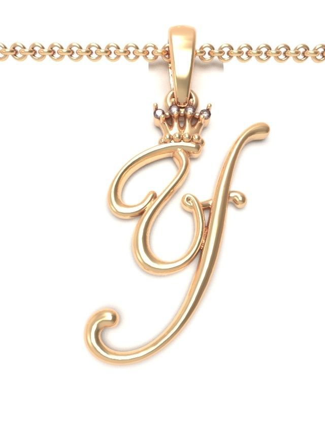 Alphabet Initial pendant Crown 3D print model_27