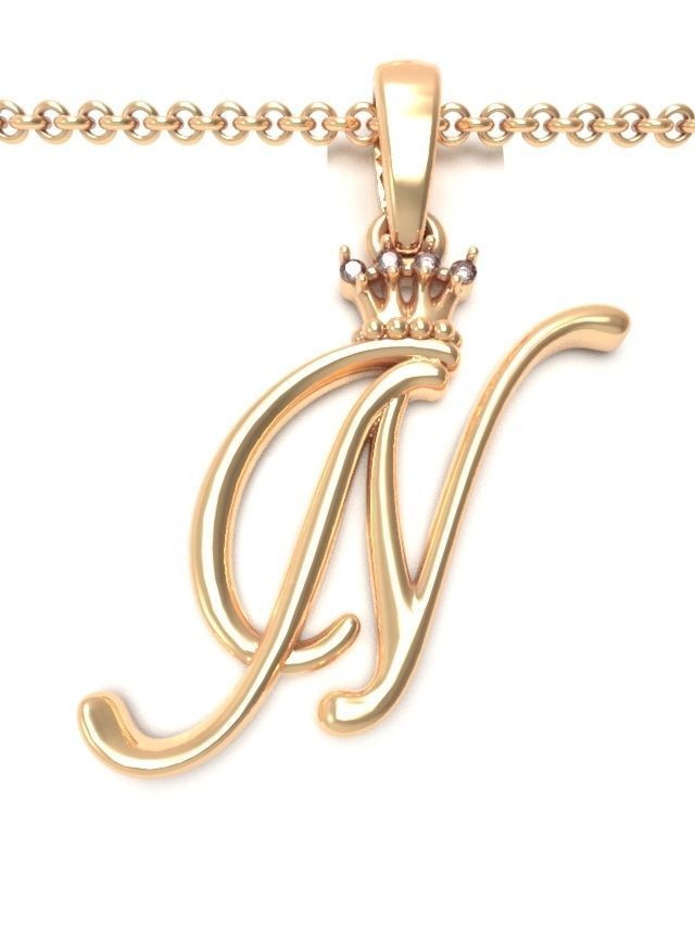 Alphabet Initial pendant Crown 3D print model_16