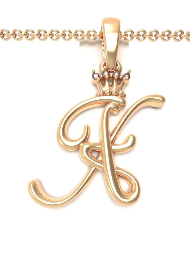 Alphabet Initial pendant Crown 3D print model_26
