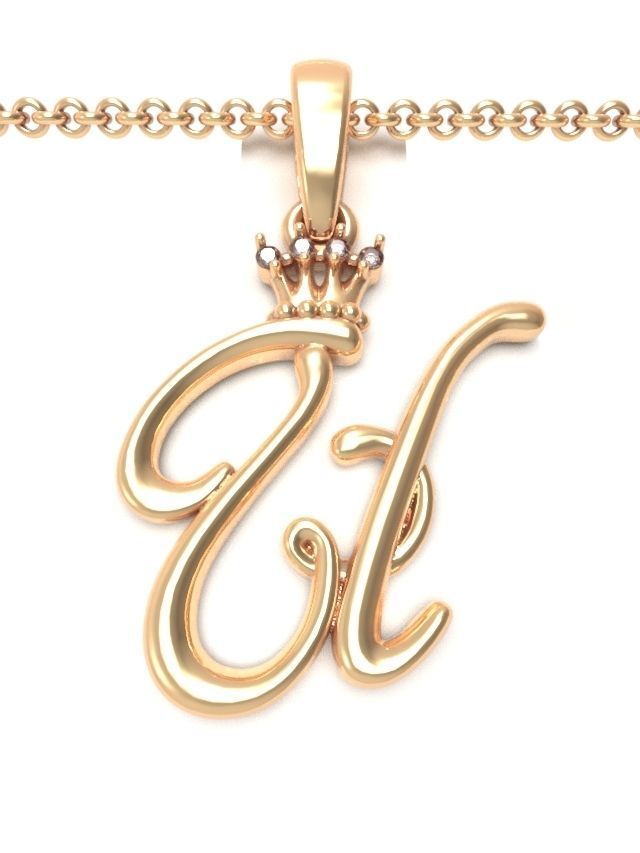 Alphabet Initial pendant Crown 3D print model_23