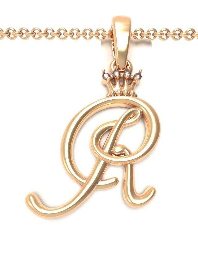 Alphabet Initial pendant Crown 3D print model_20