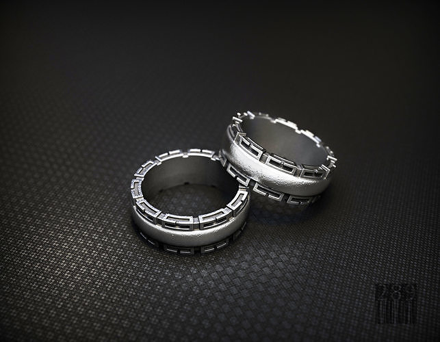 silver ring with patterns on the sides 3D print model