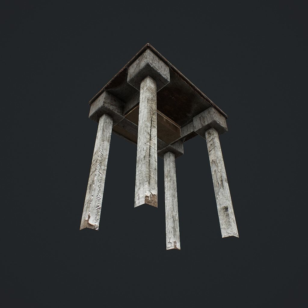 Old Table Low-poly 3D model_7